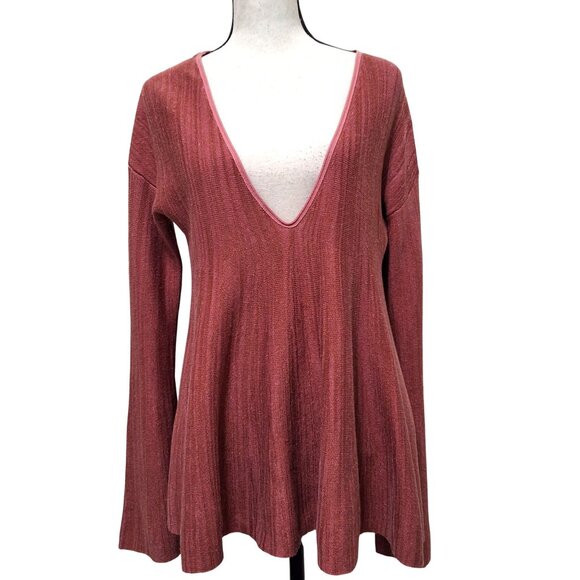 Free People Sundae Pullover Top Deep V Flared Sleeve Hi-Low Hem Oversized S - Picture 3 of 9